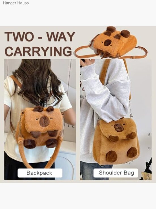 Capybara Plush Convertible Backpack Crossbody Bag main image 2